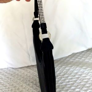 NWOT Black evening purse w/ rhinestone strap